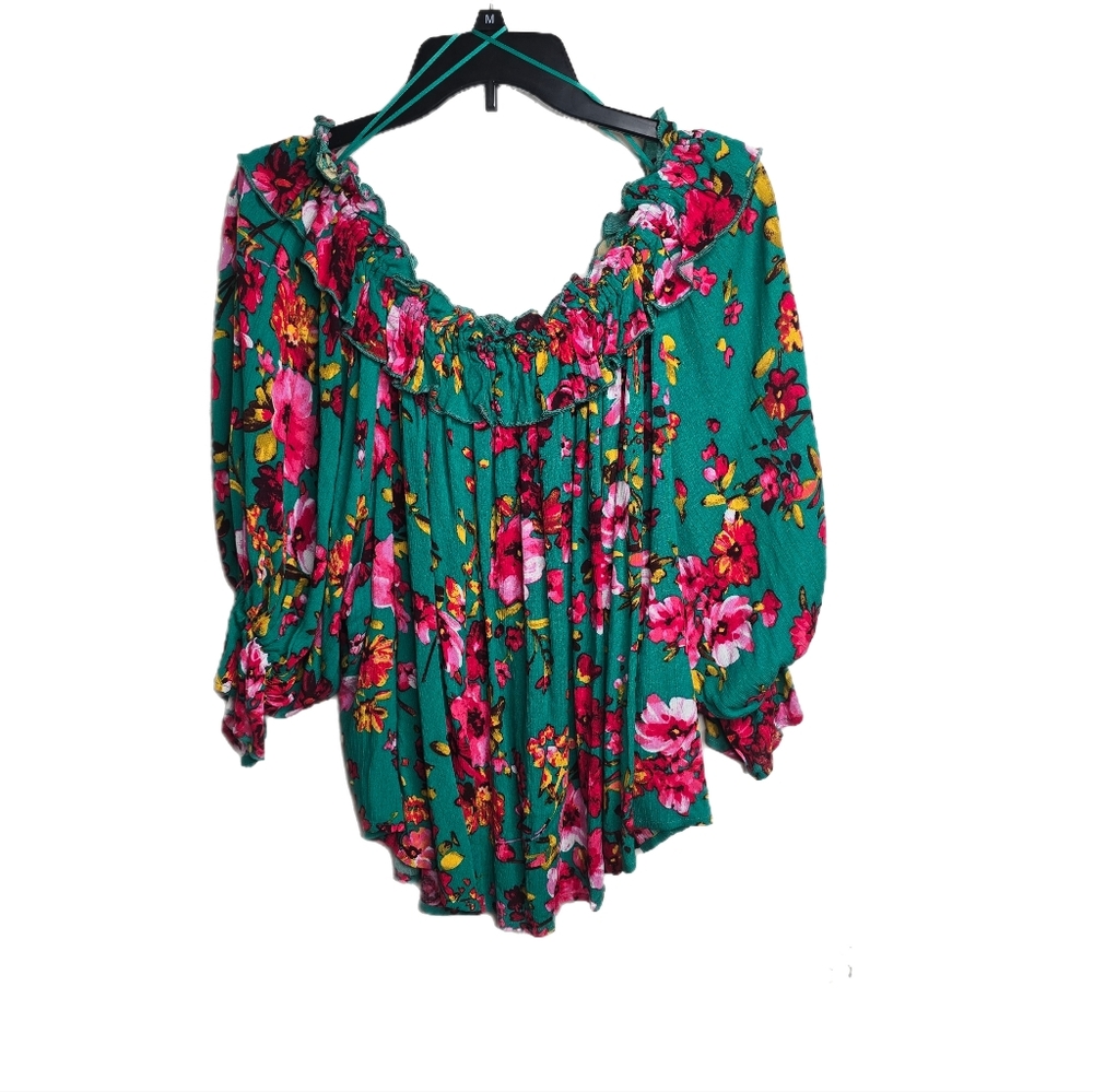 Floral BluIvy Blouse Romantic, Boho, Flowy, Festival, Spring- L